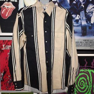 Vintage Wrangler Pearl Snap Striped Long Sleeve Button Up Shirt L Western